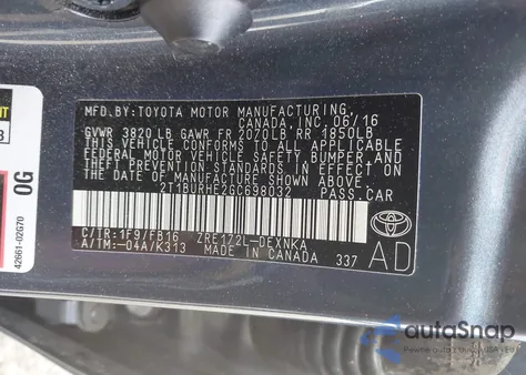 2016 Toyota Corolla Le from USA, damaged, VIN 2T1BURHE2GC698032